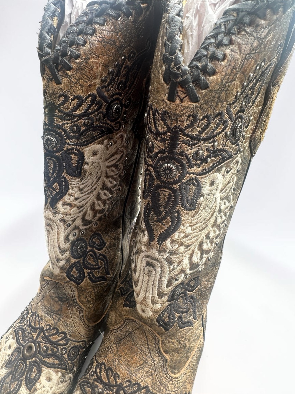 Corral Vintage Distressed Embroidered Leather Cowboy Boots Women’s 7M Western - Picture 5 of 12